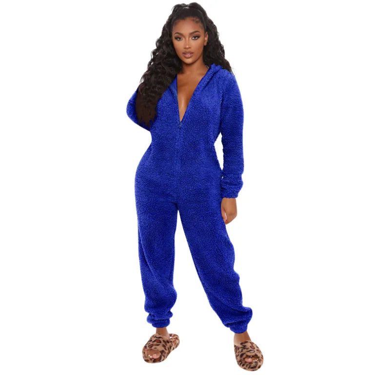 Einteiliger Overall mit Kapuze in Übergröße für Damen, eleganter Overall, volle Länge, verdickt, Herbst, Winter, neu, 2025