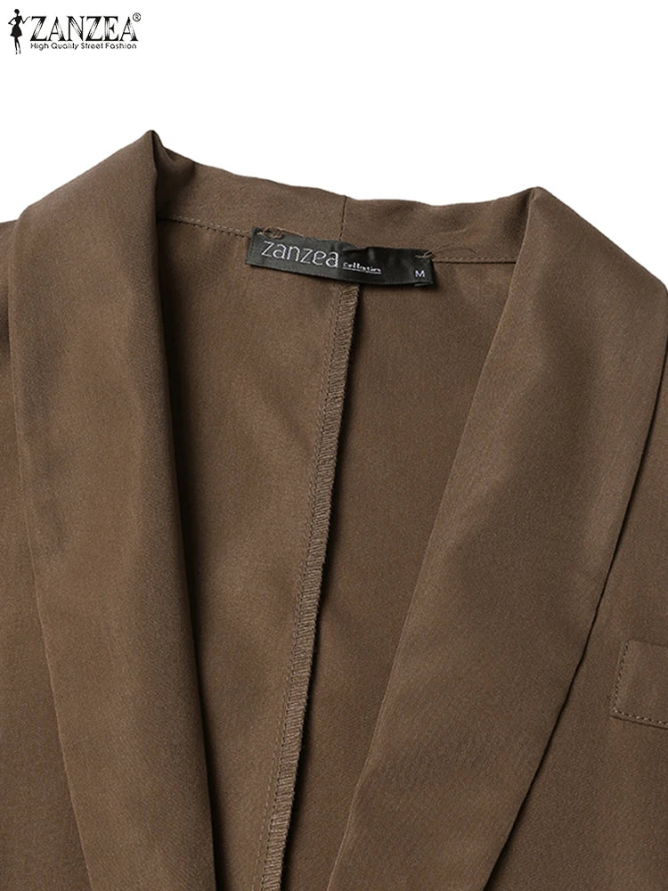 2025ZANZEA Herbst Frauen Outwear Mode Ärmellose Weste Revers Kragen Weste Elegante Spitze Up Blazer Streetwear Büro Jacken