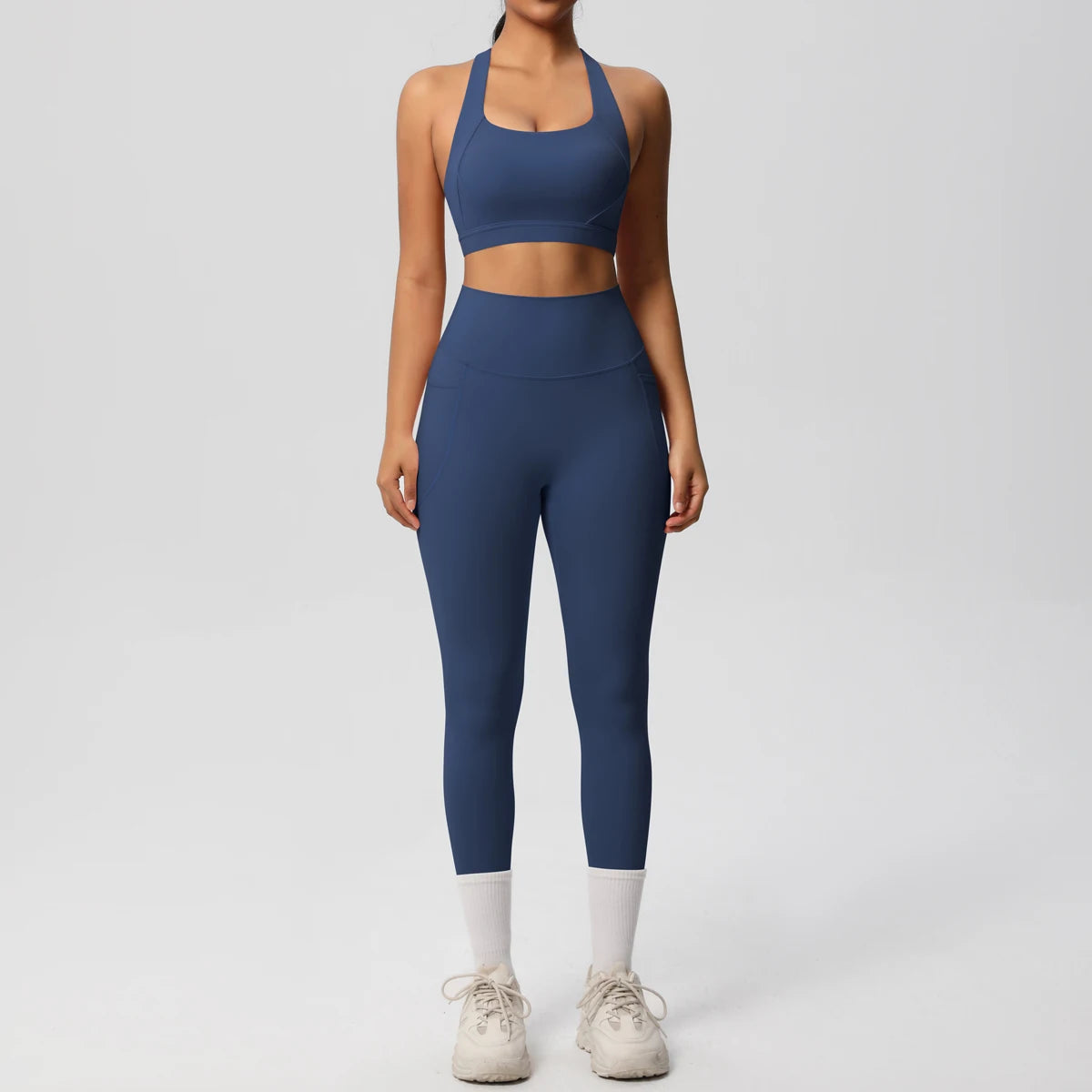 2-teiliges Sportbekleidungs-Yoga-Set, Fitnessstudio, Sport-BH, Leggings mit Taschenkleidung, Sportbekleidung, Yoga-Anzüge für Damen, Fitness-Set, Trainingsanzug