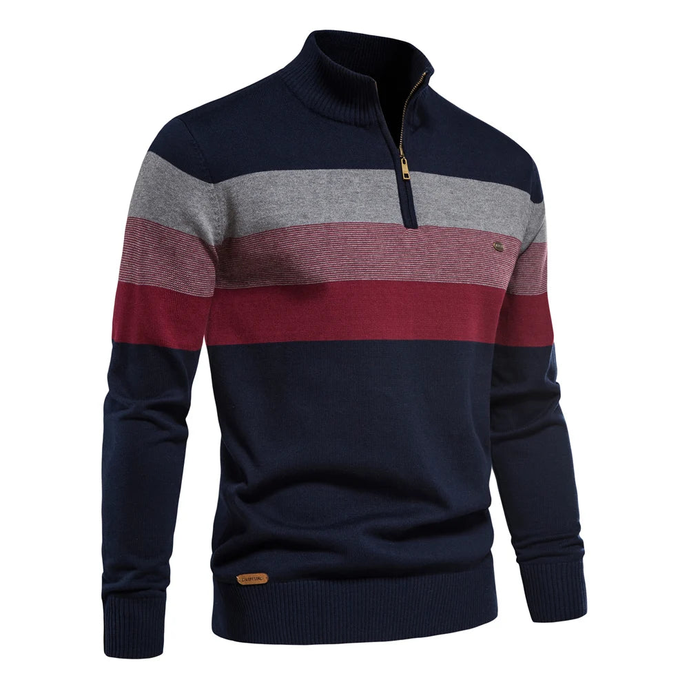 AIOPESON Herren-Pullover aus Baumwolle mit Stehkragen, Stehkragen, Viertelreißverschluss, Pullover, Herbst und Winter, warm, gesellschaftlicher Freizeitpullover für Herren