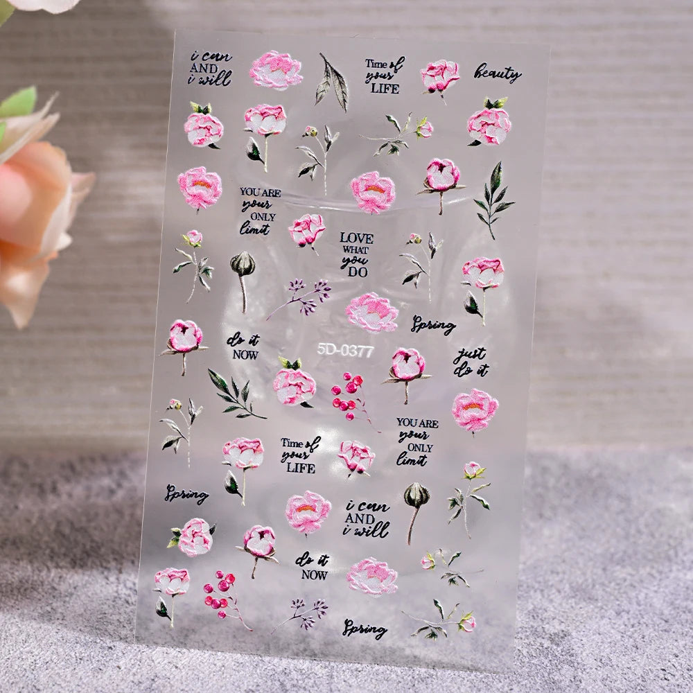 1 Stück 3D Lavendel Blumen Aufkleber für Nägel Frühling Sakura Blumenblätter Selbstklebende Slider Abziehbilder Kunst Maniküre für Dekoration