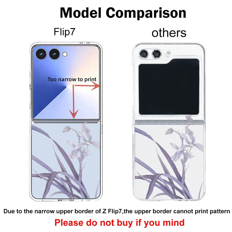 Blaue Blumen Muster Handyhülle für Samsung Galaxy Z Flip 7 FE 6 5 4 3 5G Hard PC Transparent Folding Cover für Samsung Z Flip7