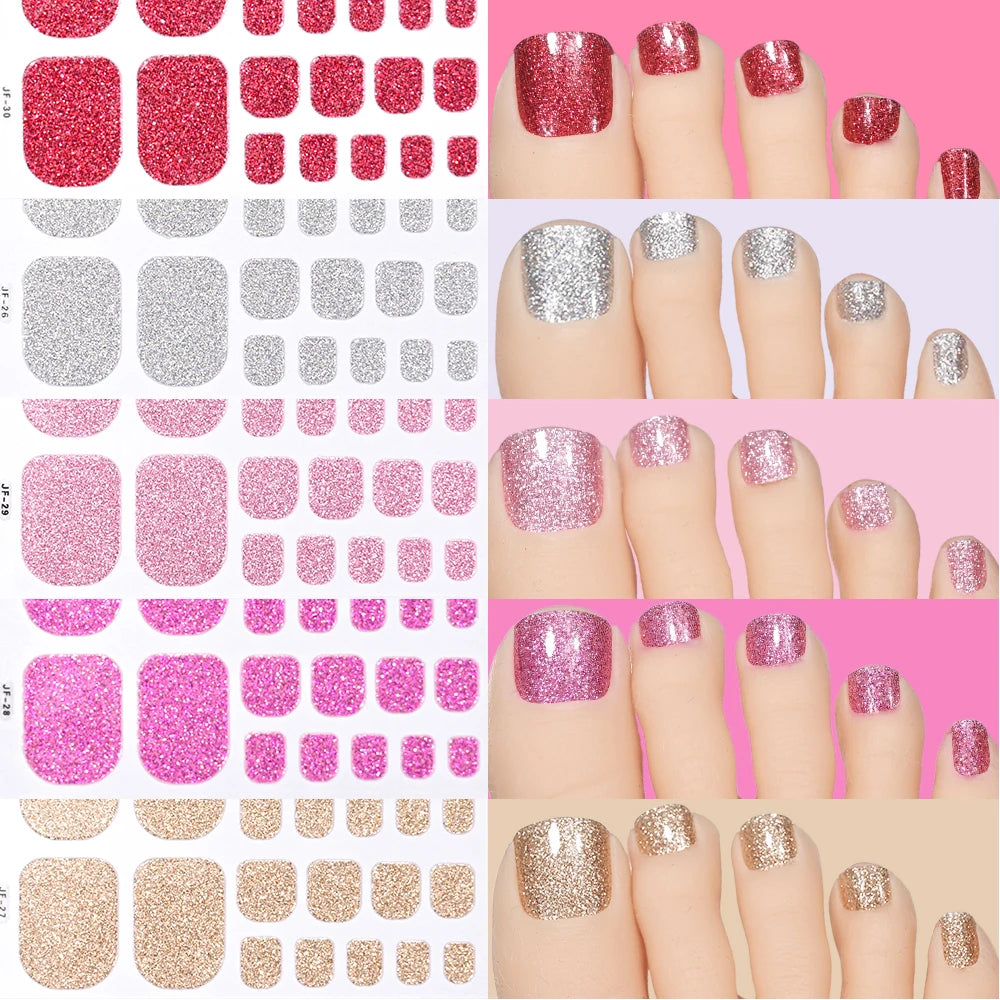 22-teilige Zehennagel-Aufkleber, Selbstklebende Glitzer-Nagelstreifen ohne Backen, Sommerliche Vollabdeckung DIY Fußdekor für Frauen