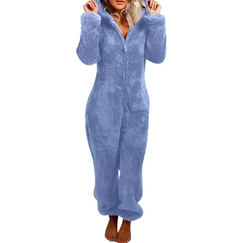 Einteiliger Overall mit Kapuze in Übergröße für Damen, eleganter Overall, volle Länge, verdickt, Herbst, Winter, neu, 2025
