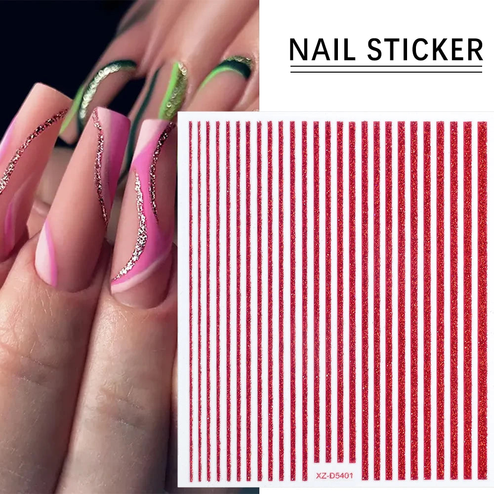 1PC 3D Einfache Französisch Linie Streifen Nail art Aufkleber Gold Silber Metall Linien Nagel Aufkleber Gerade Streifen Polnischen maniküre Spitze # 10*8cm