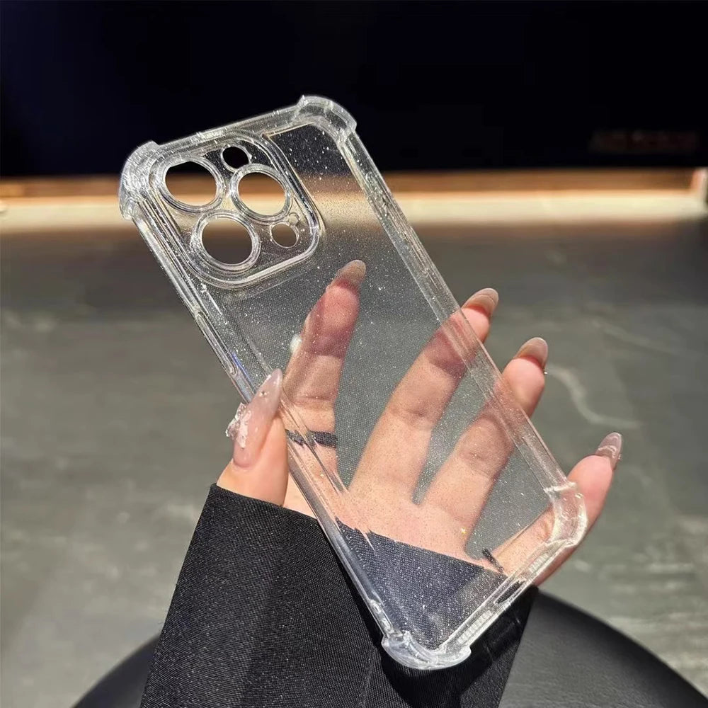 Glitzernde Antikollisions-Hülle für iPhone 17 Pro Max 16 Pro Max 15 14 12 13 Pro Max 11 Air 17Pro, klare Anti-Fall-Abdeckung mit vier Ecken