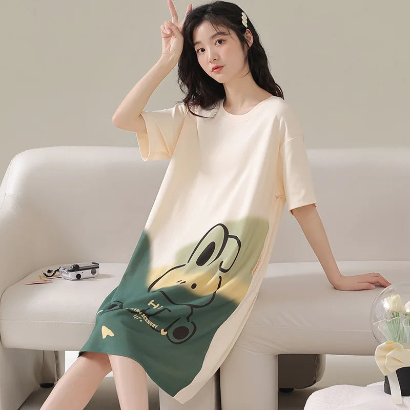 Frauen Große Größe Pyjamas Kurzarm Nachthemd Cartoon Bär 5xl Lange Student Robe Rabbitlong Rock Loungewear Mädchen Kleid