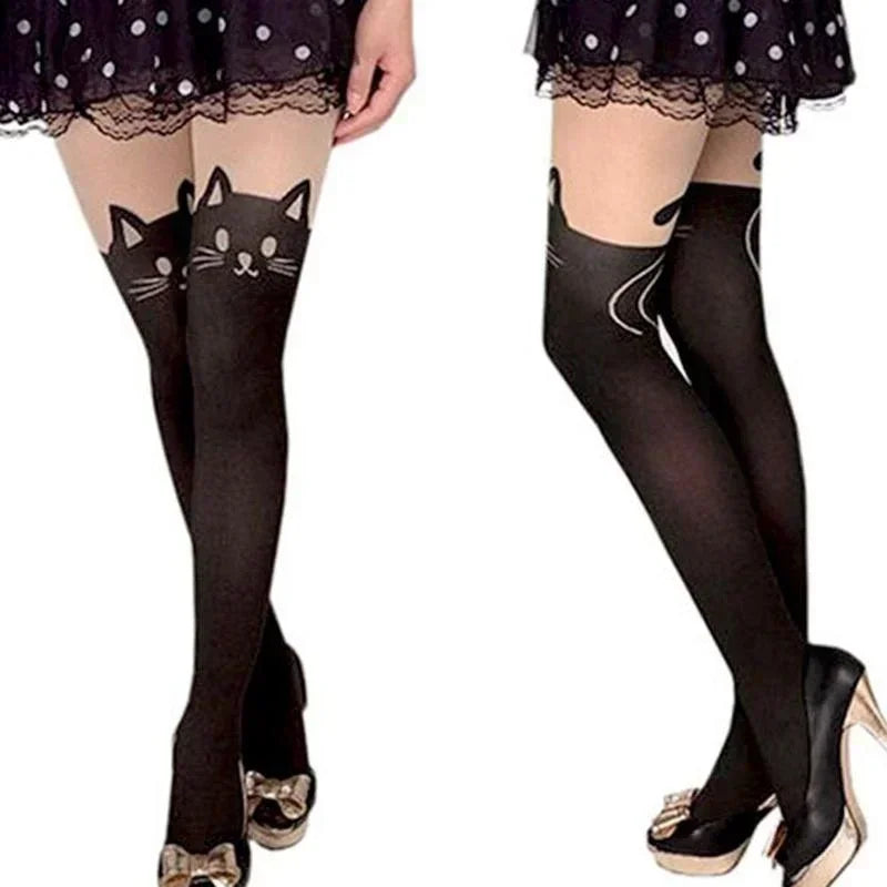 Schöne Lange Socken Cartoon Tier Katze Muster Oberschenkel Strümpfe Über Knie Hohe Socken Katze Druck Frauen Strümpfe Mode Zubehör