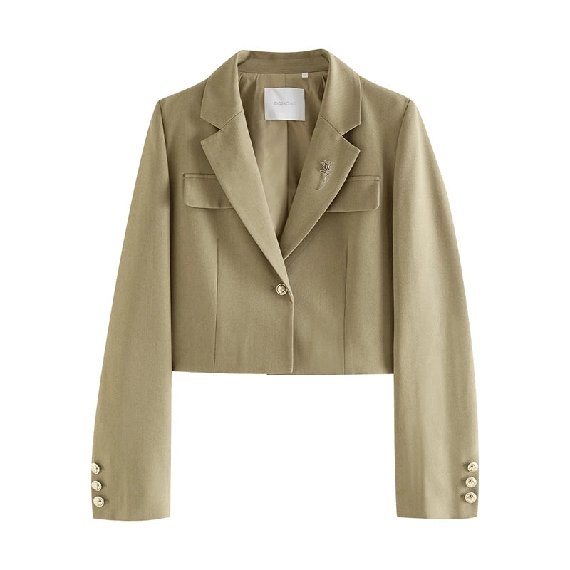 Ziqiao Temperament Ein knopf Brosche Kurz anzug für Frauen Frühling Chic Pendler geraden langen Rock kurze Blazer Jacke weiblich