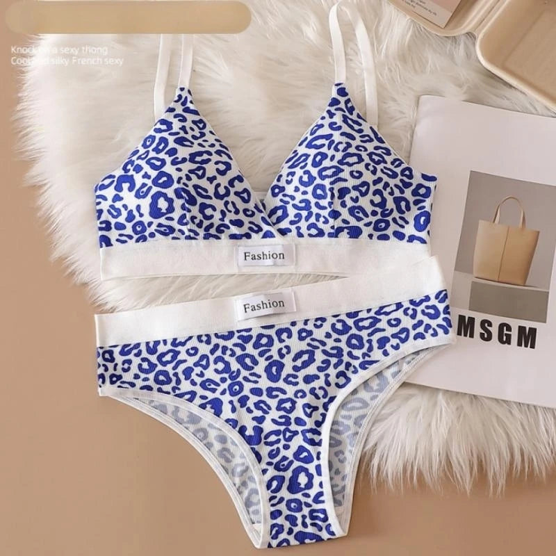 Frauen Push-Up-Bh Und Höschen Set V-ausschnitt Nicht-draht Bh Niedrige Taille Slips Weibliche Sexy Dessous Baumwolle Leopard print Unterwäsche Set