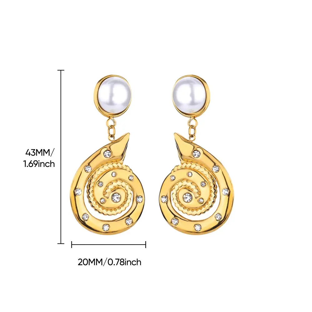 Elegante Imitation Perle Tropfen Ohrringe für Frauen Gold Farbe Edelstahl Herz Geometrische Durchbohrte Ohrringe Trendy Party Schmuck