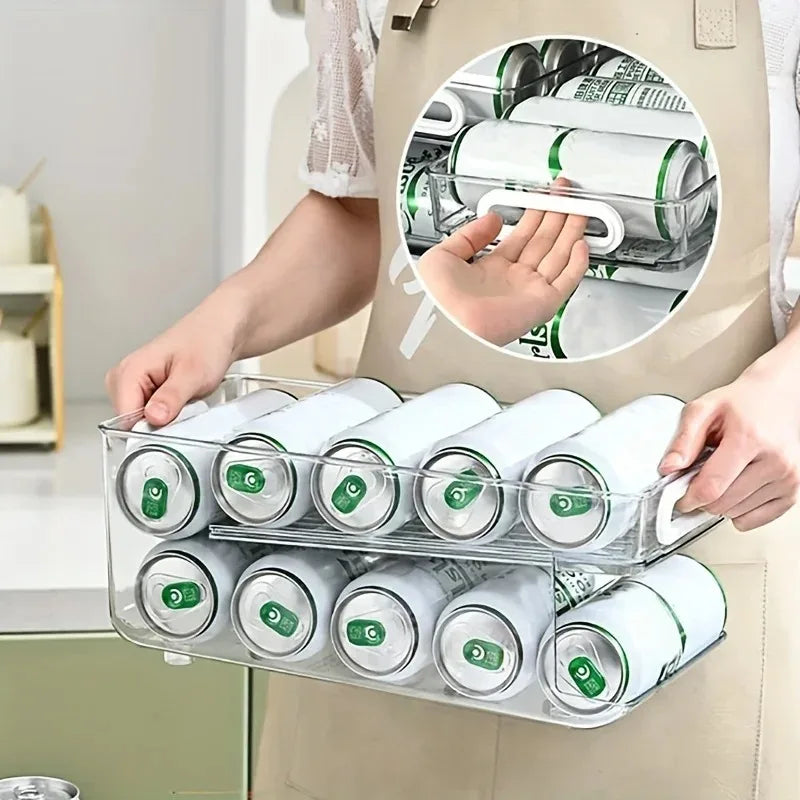 1/2-stufiger Soda-Dosenspender für den Kühlschrank, stapelbarer Getränke-Organizer für den Kühlschrank, durchsichtige Kunststoff-Kühlschrank-Organizer-Behälter