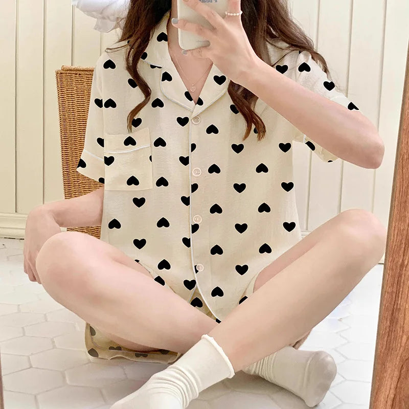 Frauen Neue Koreanische Einfache Kaninchen Druck Pyjamas Frühling und Sommer Wolken Drei-Stück Set Mode Faul Freizeit hause Tragen