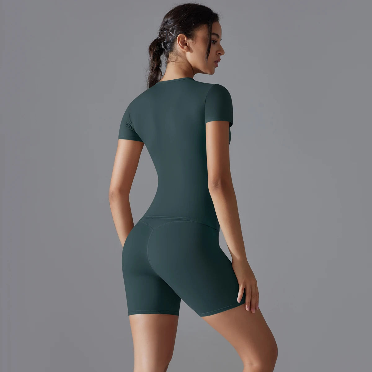 Yoga-Set für Damen, Sport-Kurzarmshirt mit hochtaillierten Leggings, Lauf- und Jogging-Trainingskleidung, Sport-Fitness-Gym-Sets