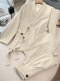 Frühling Herbst Damen Blazer-Hosen-Sets Mode Büro-Damen Lässige Weite Hosen Anzug-Set Damen Zweiteiler Damen-Outfits