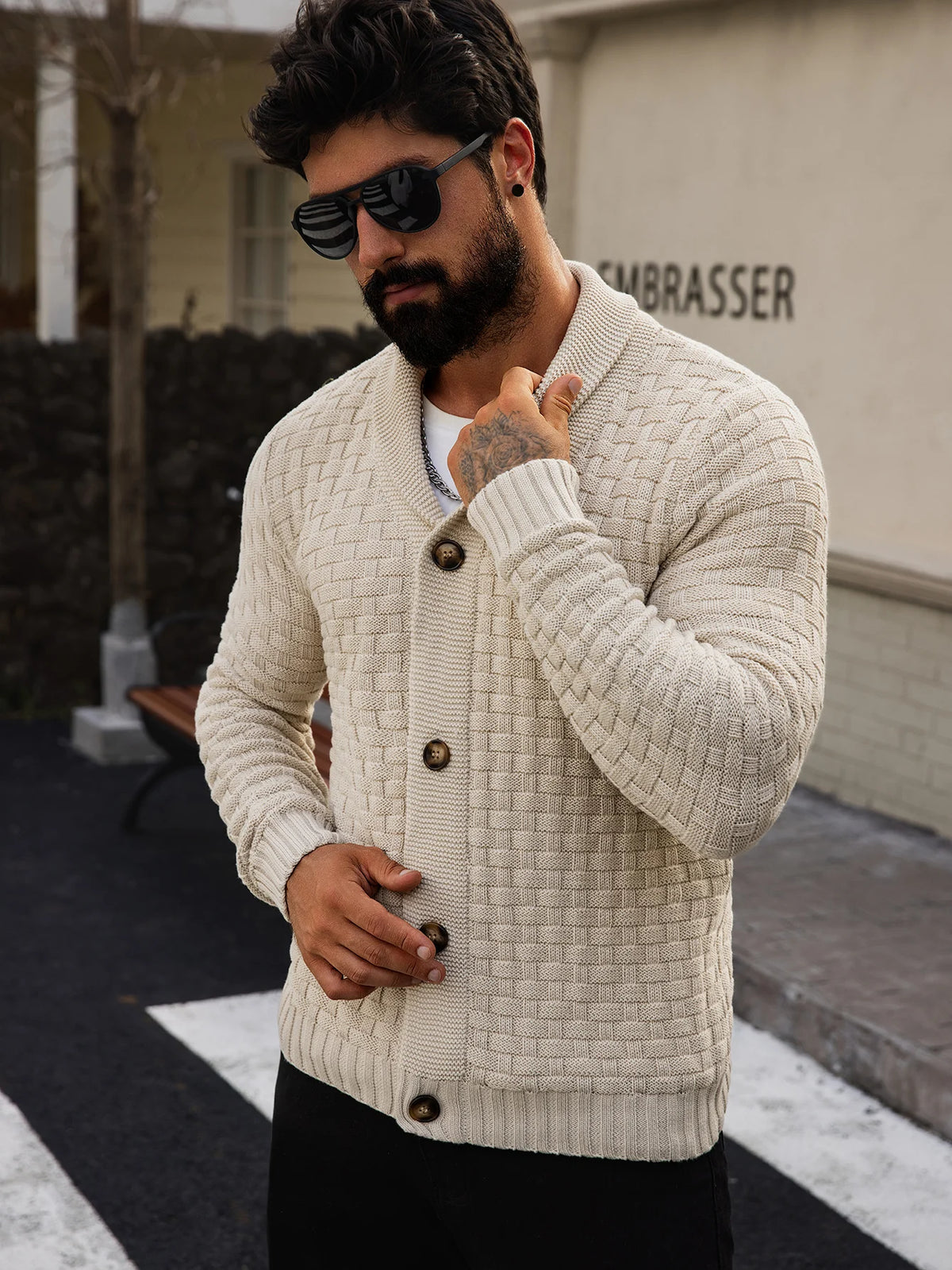 Herren-Strickjacke für Herbst und Winter, warm gestrickt, vorne offen, langärmelig, V-Ausschnitt, Pullover in einfarbiger Farbe für Herren
