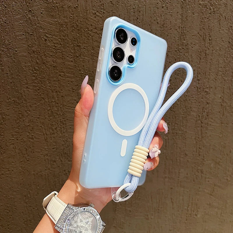 Candy Farbe Matte Für Magsafe Lanyard Weiche Telefon Fall Für Samsung Galaxy S24 FE S25Edge S22 S23 FE Plus S25 Ultra magnetische Abdeckung