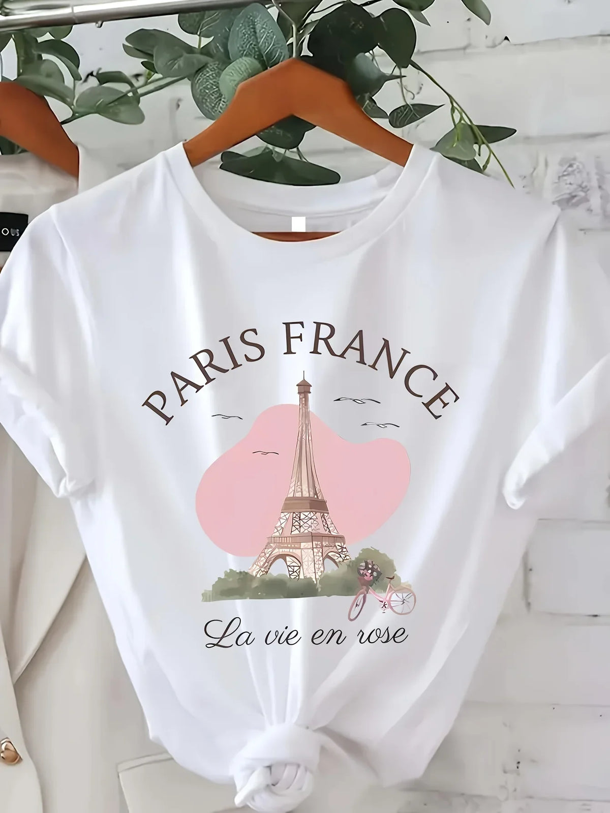 Vintage Elegantes O-Ausschnitt Kurzarm T-Shirt Paris Tower Bedrucktes Top Hochwertige, bequeme und minimalistische Damenbekleidung