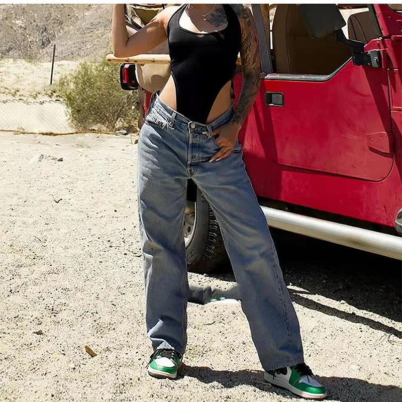 Frauen Breite Bein Baggy Jeans Dame Vintage Punk Low Rise Taille Lose Denim Hosen Streetwear Fashion Trashy Lange Skater Hosen