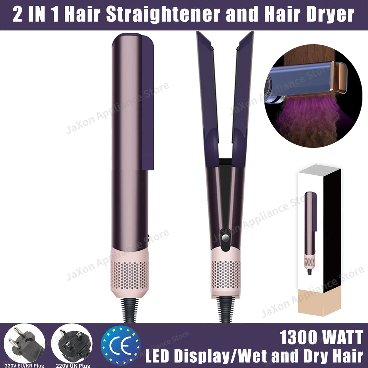 2IN1 Haarglätter und Haartrockner, Luft-Ionen-Haar, heißes/kaltes Windhaar, 220 V, FlatIron, langlebiges Haarstyling-Eisen, LCD-Display