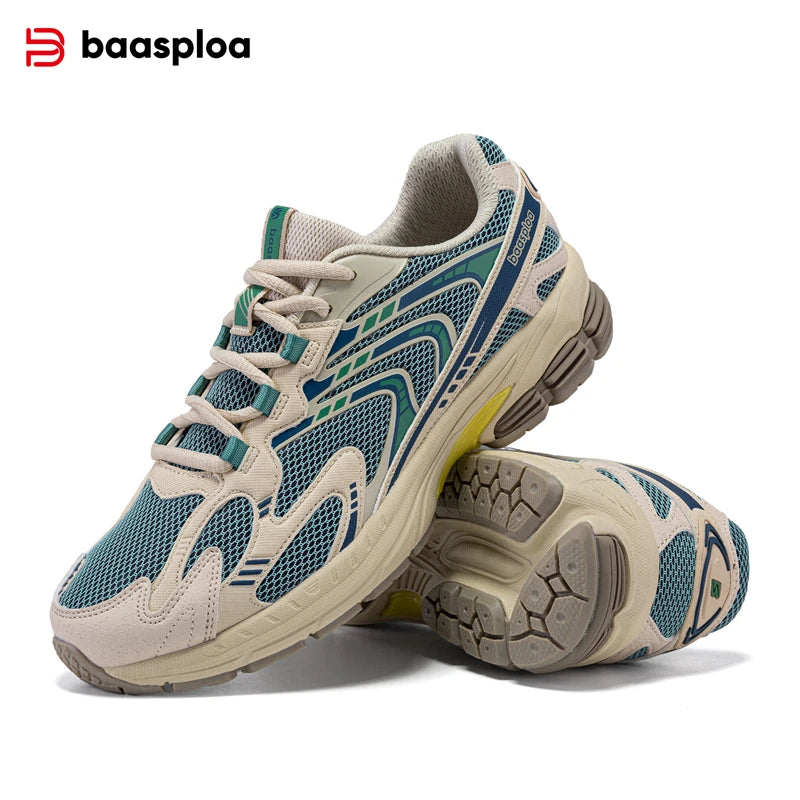 Baasploa Herren-Laufschuhe, Sommer-Mesh-atmungsaktive Vintage-Schuhe, hochwertige, modische, elastische Sportschuhe für Herren
