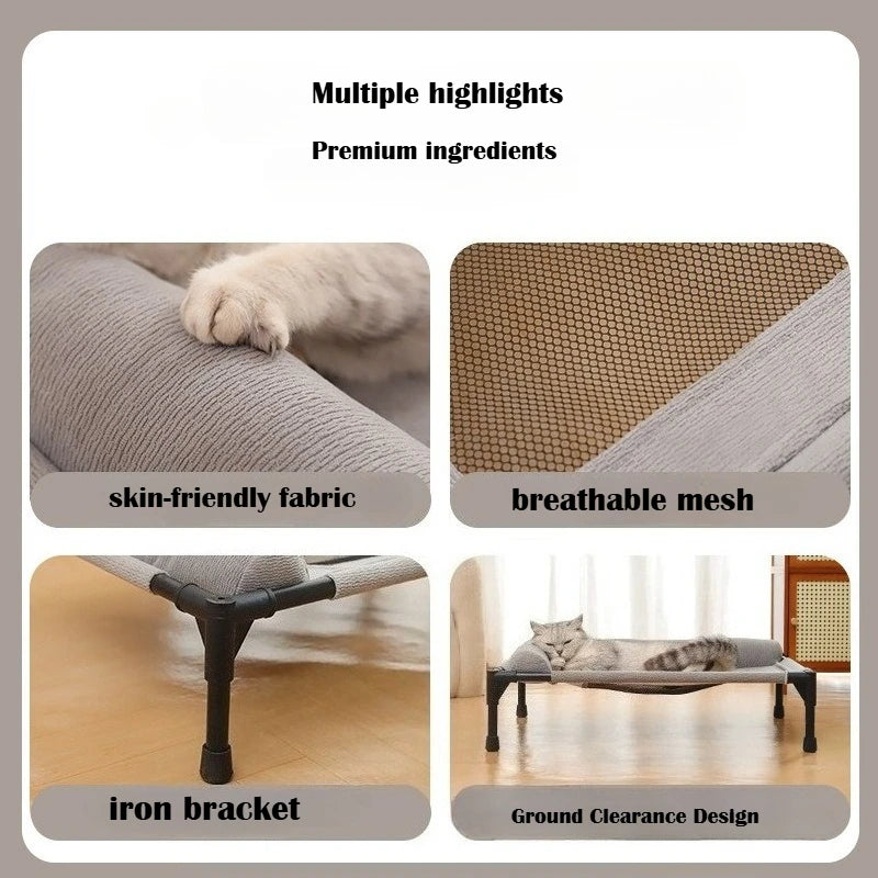 Erhöhtes Netz-Haustierbett für Mittelgroße und Große Katzen und Hunde, Abnehmbar und Waschbar, Atmungsaktives Haustier-Sofa, Feuchtigkeitsbeständig mit Kissen