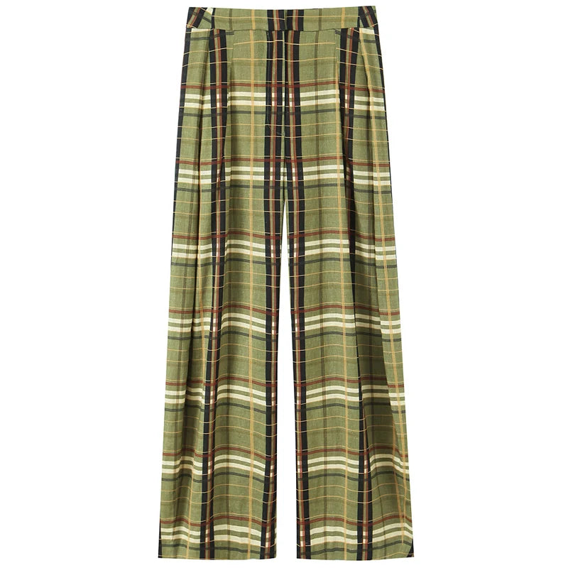 HXAO Karierte Baggy-Hose für Damen, Herbst 2022, Damenmode, Übergröße, hohe Taille, elegante Hose mit weitem Bein, Streetwear-Hose