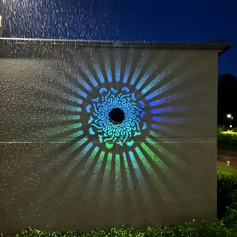 Solar-Wandleuchte mit Mandala-Muster-Projektion, Wasserdichte LED-Energiespar-Dekorationsleuchte, Solar-Zaunbeleuchtung mit Warmem Muster-Projektor
