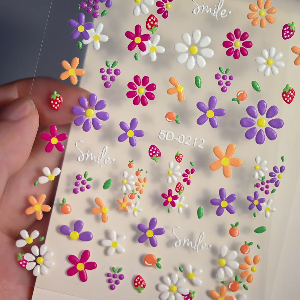 5d exquisite Gänseblümchen Nagel Aufkleber 1 Blatt bunte Blumen Nagel Aufkleber 8*10cm selbst klebende luxuriöse Gänseblümchen Nail Art Aufkleber Dekor 9 #