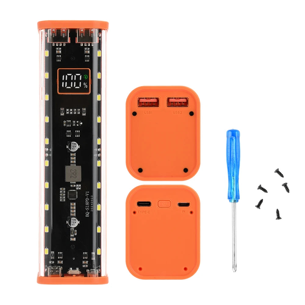 22,5 W Mobile Power DIY Fall Kein Löten 8PCS 18650 Batterie Box DIY Lade Power Transparente Shell Mit Taschenlampe