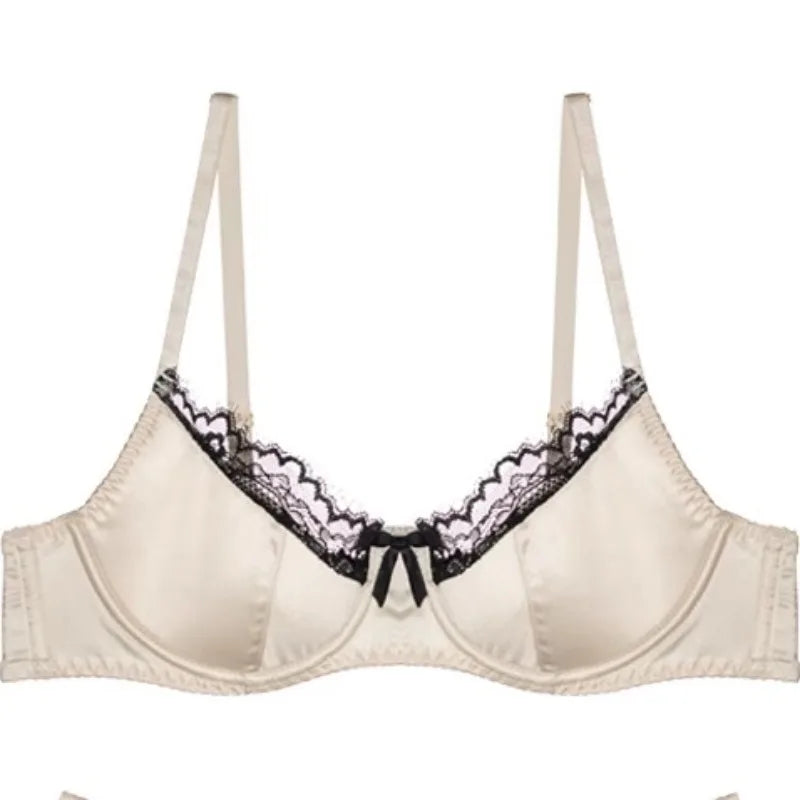 Rotes Satin-BH-Set, Dopamin-Dessous für kleine Brüste, Push-Up-Sammelt gegen Durchhängen, sexy Spitzen-Bralette für Frauen, rein sinnlich