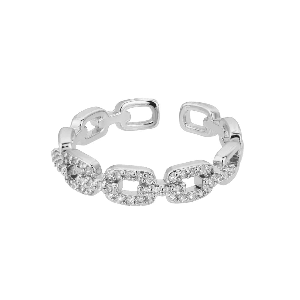 Luxus Zirkon Twist Kette Offene Ringe Für Frauen Edelstahl Gold Farbe Geometrische Ring Vintage Ästhetischen Schmuck Geschenk femme