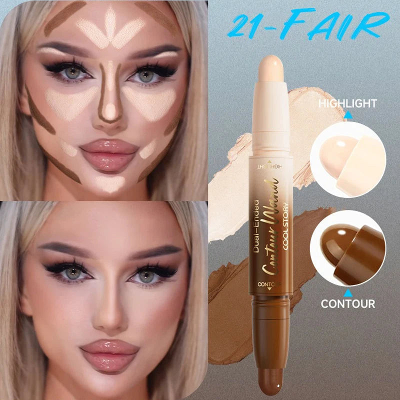 Dual-Ended Bronzer Contour Stick 2 in 1 Smooth Cream Nose Shadow Concealer Pen V Face Brighten Highlight Face Shaping Makeup