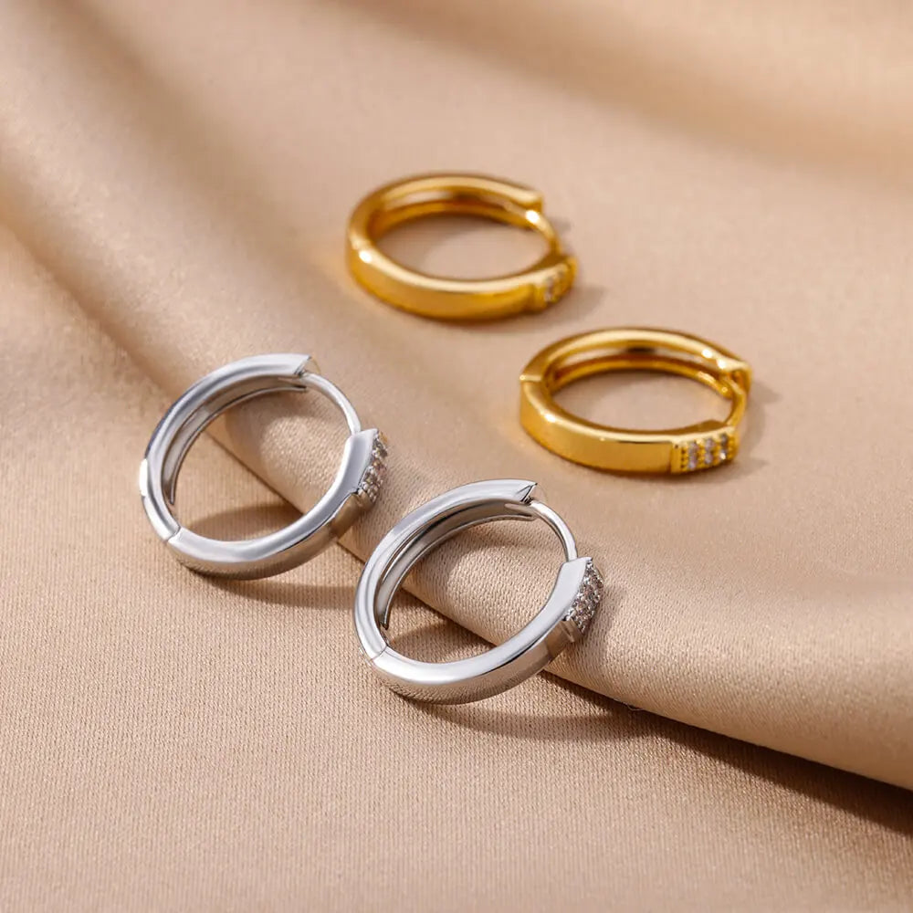 Kubische Zirkonia Creolen für Damen Luxuriöse Goldfarbene Edelstahl-Ohrringe 2026 Trend Piercing Ästhetischer Ohrschmuck Aretes
