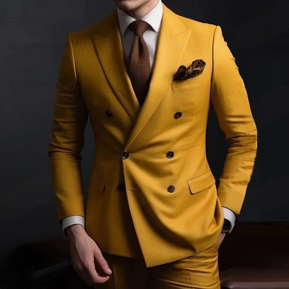 Herren Casual Hochzeitsanzug Zweiteiliges Set aus Polyestergewebe Doppelreihig Geknöpft Formeller Anzug für Trauzeugen und Bestmannen