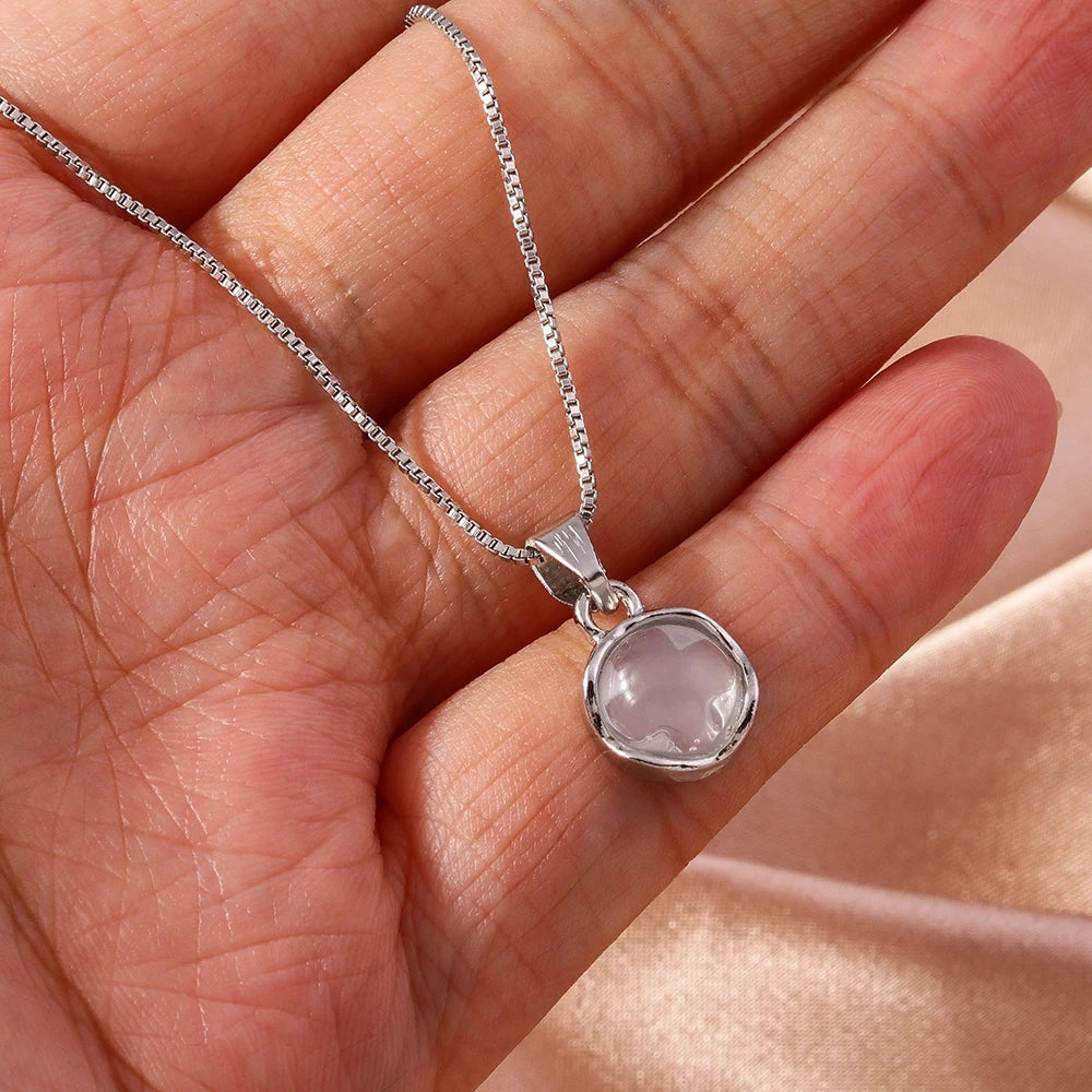 Aihua Mode Minimalistische Runde Opal Anhänger Halskette für Frauen Geometrische Schlüsselbein Ästhetische Kette Sommer Schmuck Zubehör