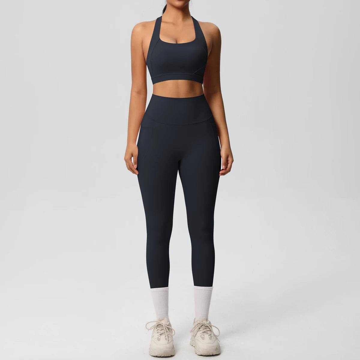 2-teiliges Sportbekleidungs-Yoga-Set, Fitnessstudio, Sport-BH, Leggings mit Taschenkleidung, Sportbekleidung, Yoga-Anzüge für Damen, Fitness-Set, Trainingsanzug