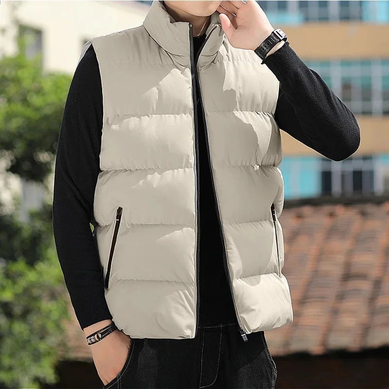Daunengefütterte Herren-Weste in Unifarbe, Winterjacke, Trendige Loose-Fit Vielseitige Verdickte Warme Paarweste für Draußen