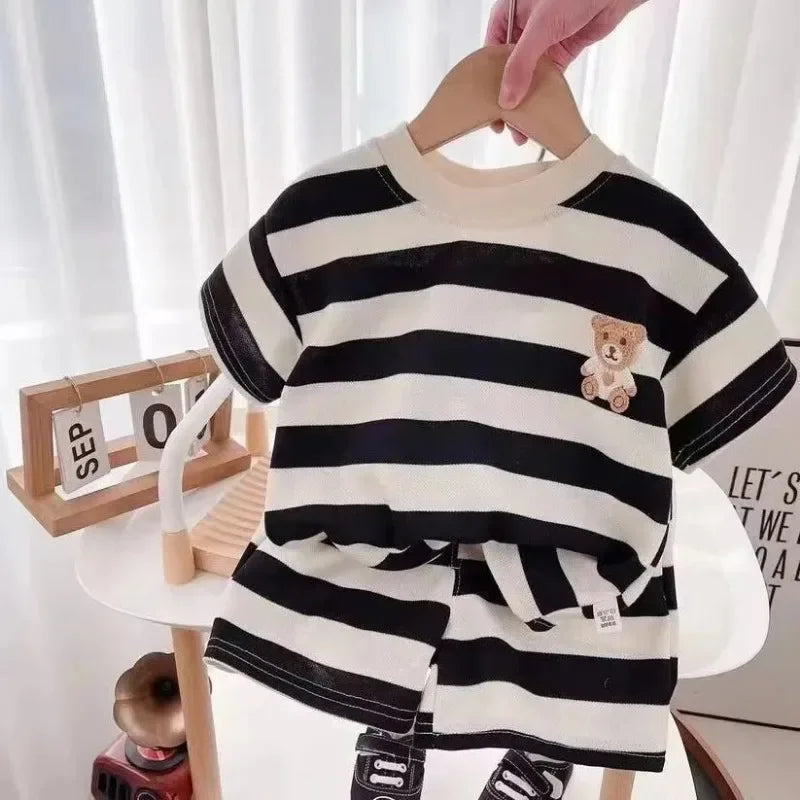 Sommer Kinder Sets Jungen Mädchen kurzarm Gestreiften T-shirt + Shorts Set Babys Mode Rundhals Trainingsanzüge Kinder Anzüge