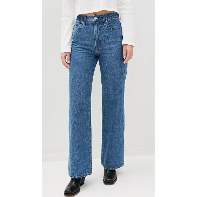 2025 Dame Chic Mode Gerade Bein Jeans Frauen Slim Fit Stretch Hohe Taille Denim Hosen Weibliche Retro Rosa Beige Günstige Hosen