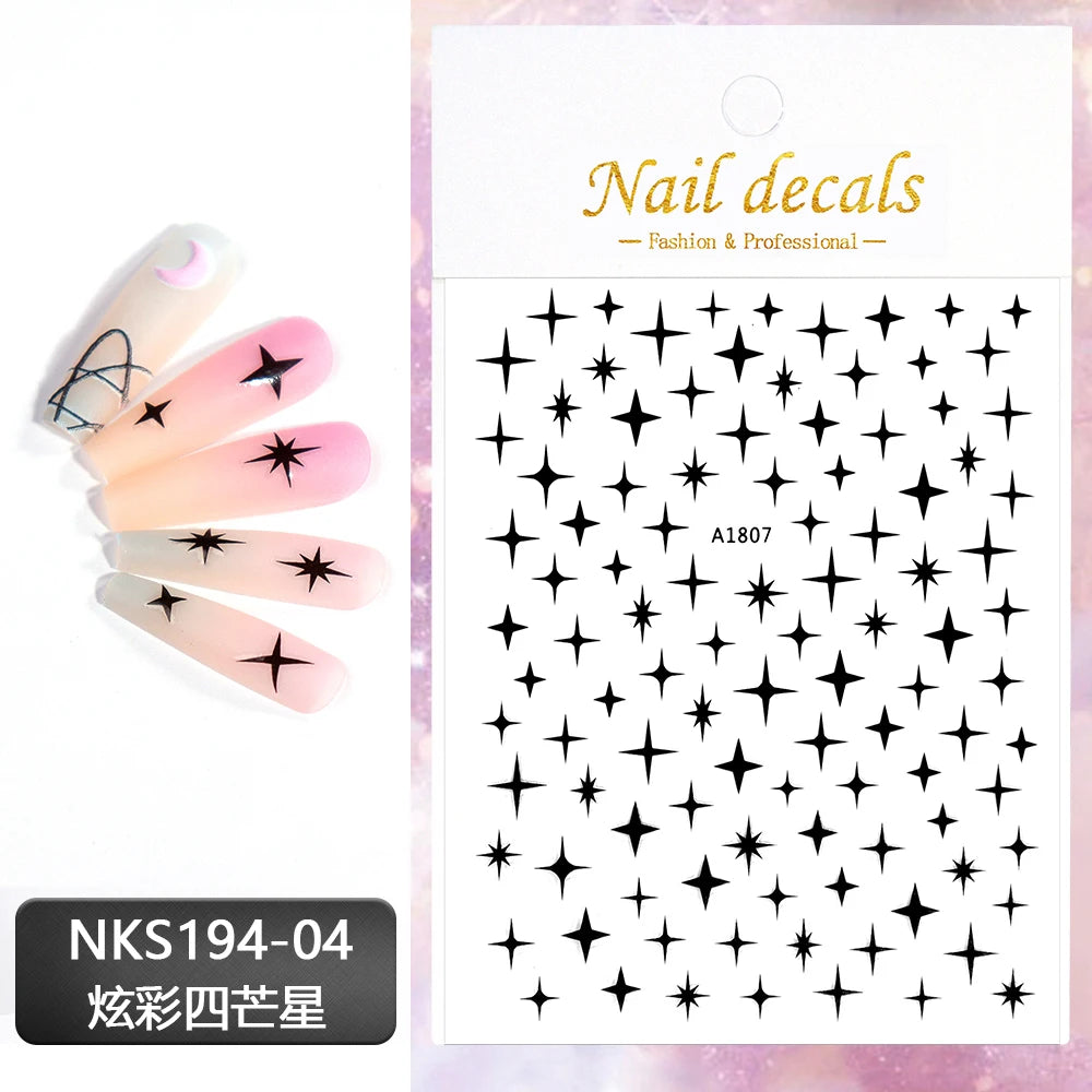 Vergoldete Stern und Mond Bronzing Nail Art Aufkleber hochwertige 3D Gold/Silber selbst klebende Slider DIY Nagel Aufkleber Dekoration 8*10cm