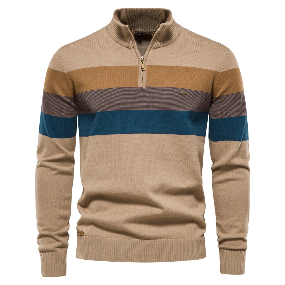 AIOPESON Herren-Pullover aus Baumwolle mit Stehkragen, Stehkragen, Viertelreißverschluss, Pullover, Herbst und Winter, warm, gesellschaftlicher Freizeitpullover für Herren