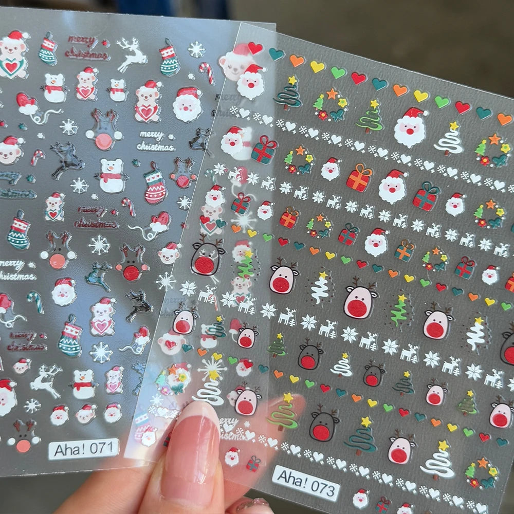 1 stücke 3D Weihnachten Santa Claus Schneeflocke Nagel Aufkleber Winter Weihnachten Nette Cartoon Schneemann Bär Elch Nagel Aufkleber Weihnachten Nagel decora