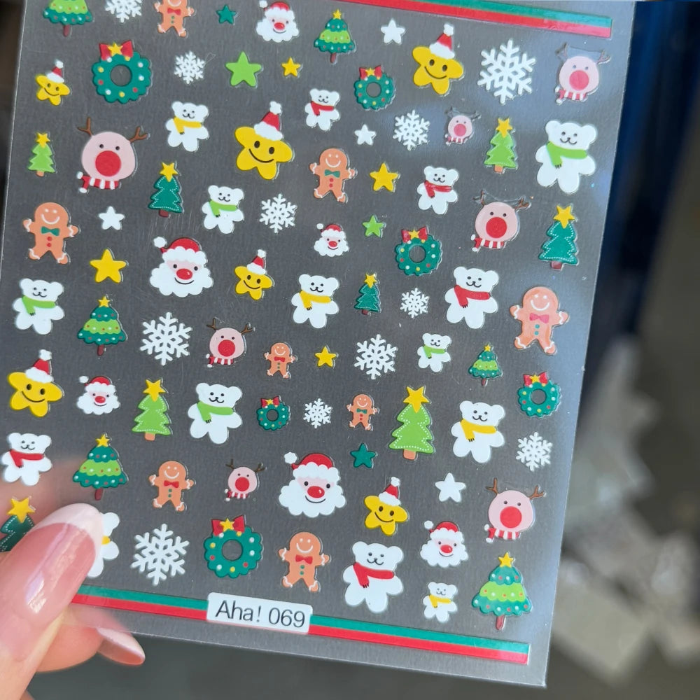 1 stücke 3D Weihnachten Santa Claus Schneeflocke Nagel Aufkleber Winter Weihnachten Nette Cartoon Schneemann Bär Elch Nagel Aufkleber Weihnachten Nagel decora
