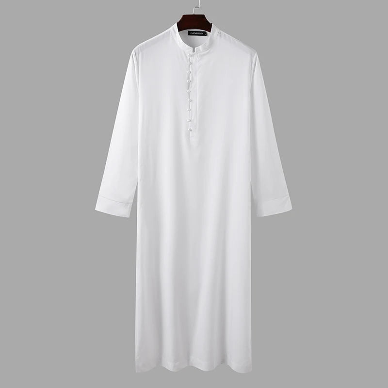INCERUN Muslimische Männer Jubba Thobe Solide 2024 Langarm Dünne Roben Kaftan Stehkragen Islamische Arabische Mode Männer Kaftan S-5XL
