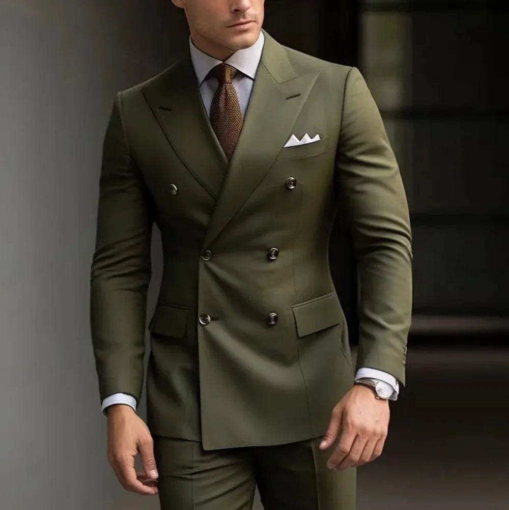 Herren Casual Hochzeitsanzug Zweiteiliges Set aus Polyestergewebe Doppelreihig Geknöpft Formeller Anzug für Trauzeugen und Bestmannen