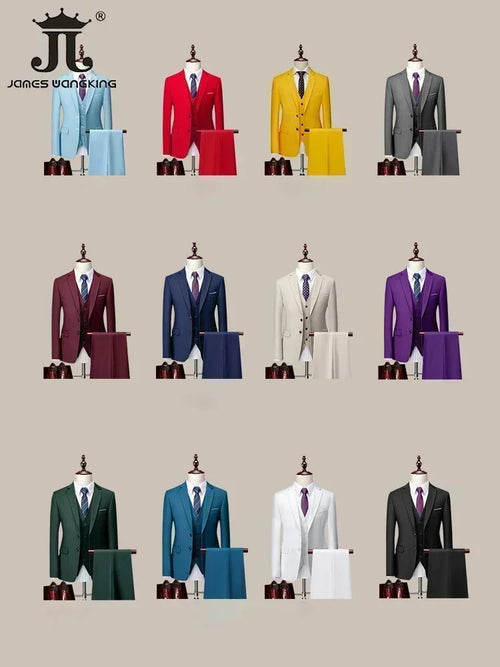 14 Farben M-6XL ( Jacke + Weste + Hose) High-End-Marke formale Business Herren Anzug dreiteiligen Bräutigam Brautkleid einfarbigen Anzug