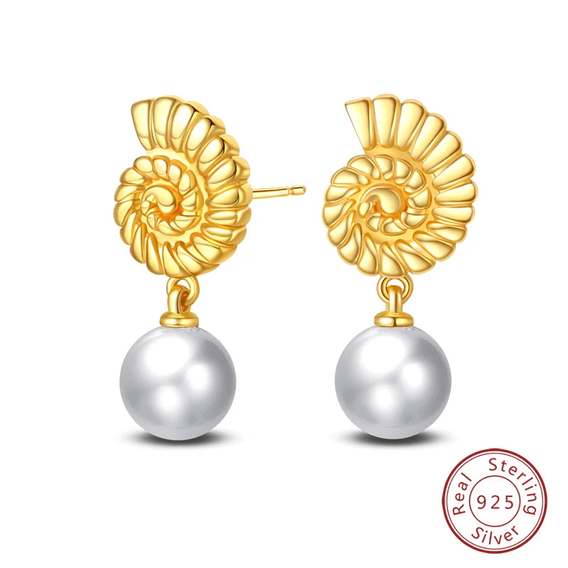 Luxus Goldene Muschel Seestern Perle Ohr Studs 925 Silber Schmetterling Herzförmige Anhänger Perle Ohrringe Für Frauen Partei Schmuck
