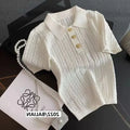 Smvp Eisseide Poloshirt 2026 Gestricktes Kurzarm-T-Shirt Damen Neu Schick Dünn Einzigartig Jacquard Damen-Oberteil Koreanischer Stil Kleidung