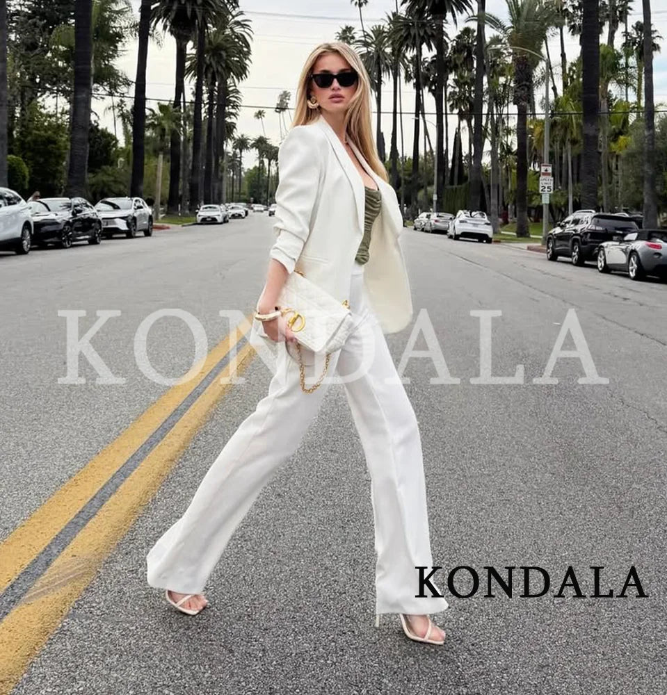 KONDALA Damen High-Street Blazer-Set: Eleganter Pendler-Look mit einzigartigem Schalkragen-Blazer und langer Hose – Sommer 2026 Büro-Damen-Hosenanzug